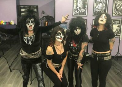People dressed as members of the band Kiss.
