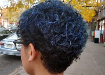 Person with two toned hair, black and blue.